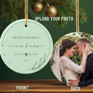Our First Christmas Newlywed Photo Name Date Ceramic Ornament