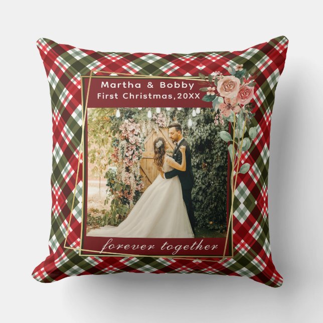 Our First Christmas Newlywed Photo  Throw Pillow (Front)