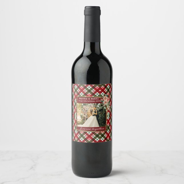 Our First Christmas Newlywed Photo Wine Label (Front)