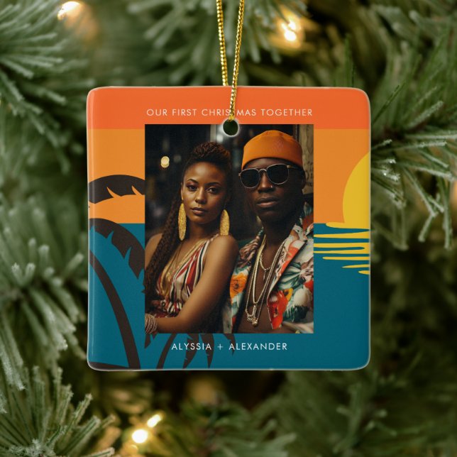Our First Christmas Newlyweds Couple Ceramic Ornament (Tree)