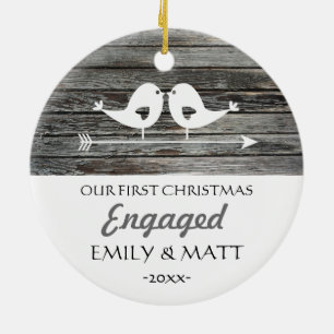 Our first Christmas ornament - love birds - rustic