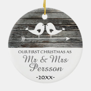Our first Christmas ornament - love birds - rustic
