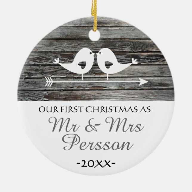 Our first Christmas ornament - love birds - rustic (Back)