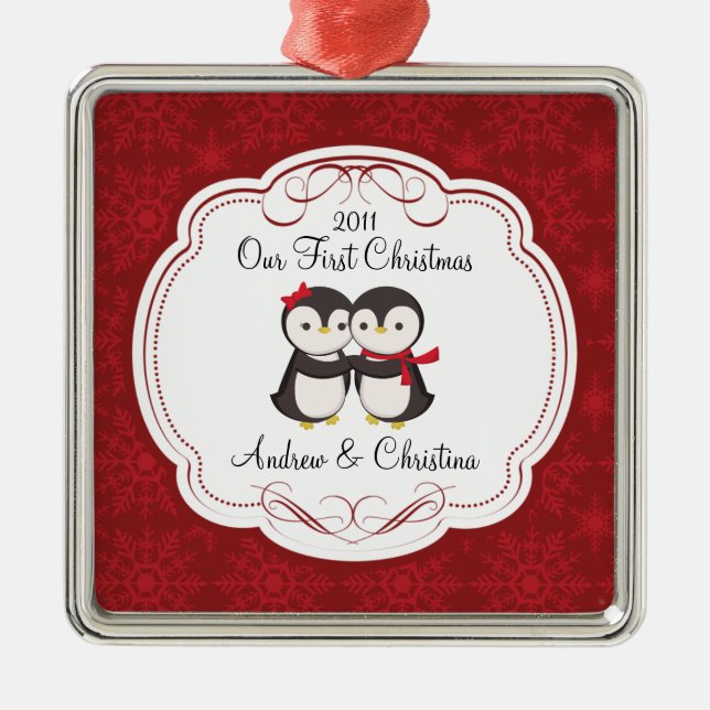 Our First Christmas Ornament Penguin Couple (Front)