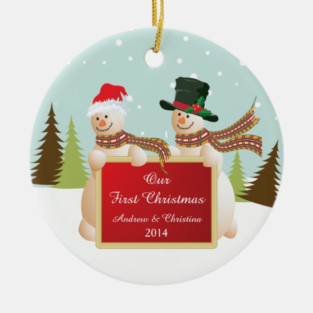 Our First Christmas Ornament Snowman Couple (Front)