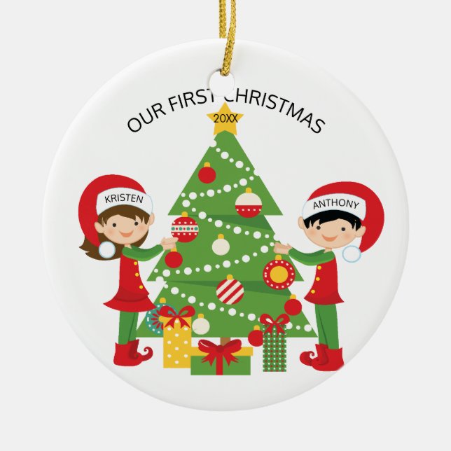 Our First Christmas Personalized Christmas Ceramic Ornament (Front)