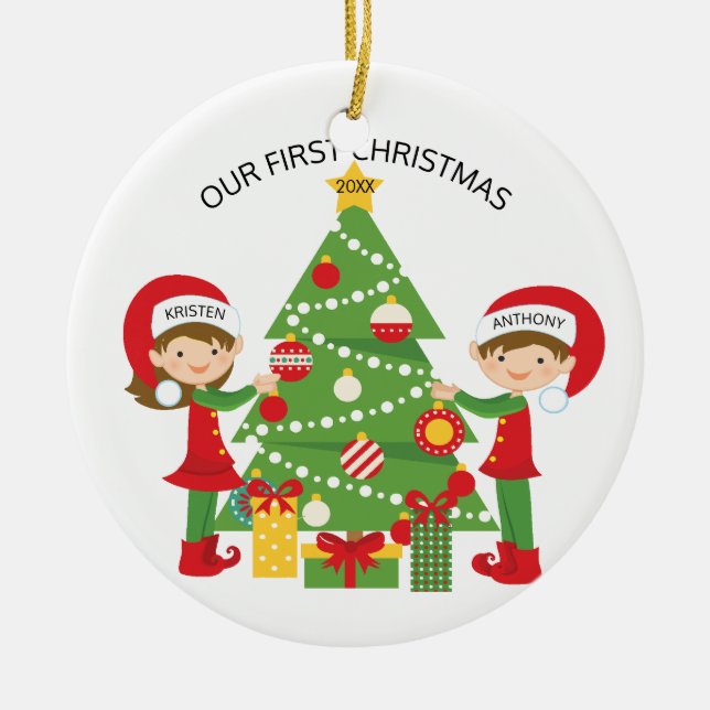 Our First Christmas Personalized Christmas Ceramic Ornament (Front)