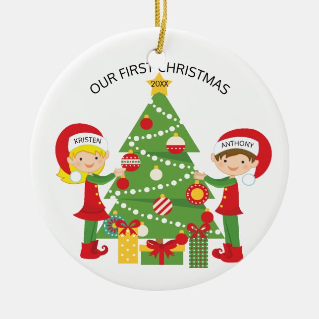Our First Christmas Personalized Christmas Ceramic Ornament (Front)