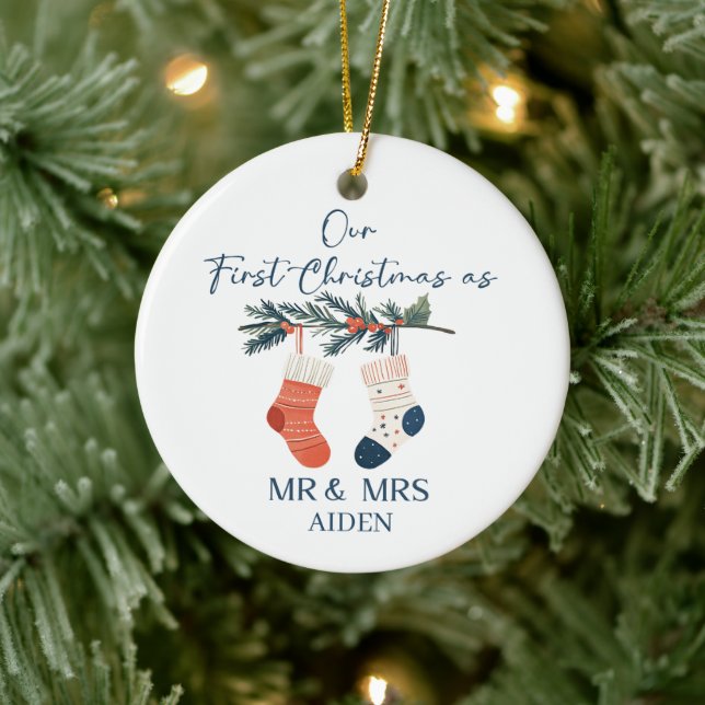 Our First Christmas | Personalized Holiday Keepsak Ceramic Ornament (Tree)
