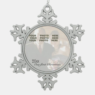 Our First Christmas Personalized Photo Snowflake Snowflake Pewter Christmas Ornament