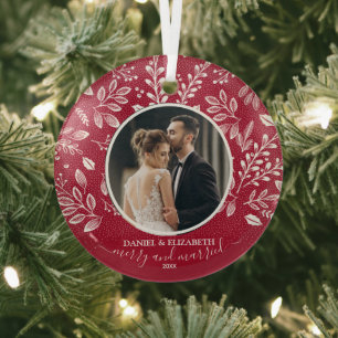 Our First Christmas Photo Cranberry Glass Ornament