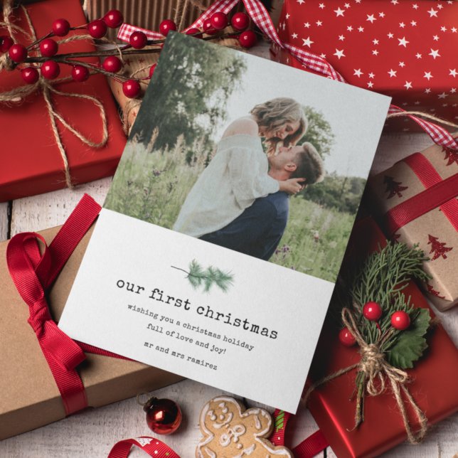 Our First Christmas Photo Holly Newlywed Christmas Holiday Card (Creator Uploaded)