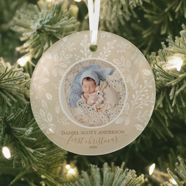 Our First Christmas Photo Ivory Glass Ornament (Insitu)