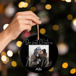Our First Christmas Photo Mr Mrs Newlywed Keepsake Ceramic Ornament