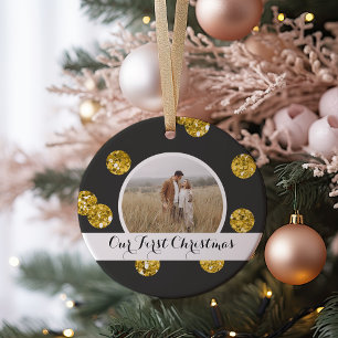 Our First Christmas Photo Ornament Gold Dots