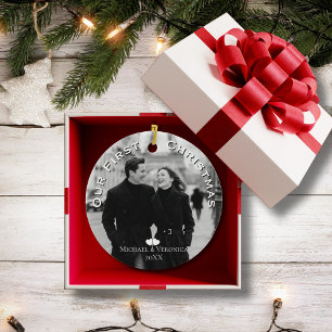 Our First Christmas Photo Personalized Name Year Ceramic Ornament