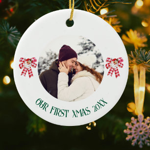 Our First Christmas & Photo, Santa, Personalized Ceramic Ornament