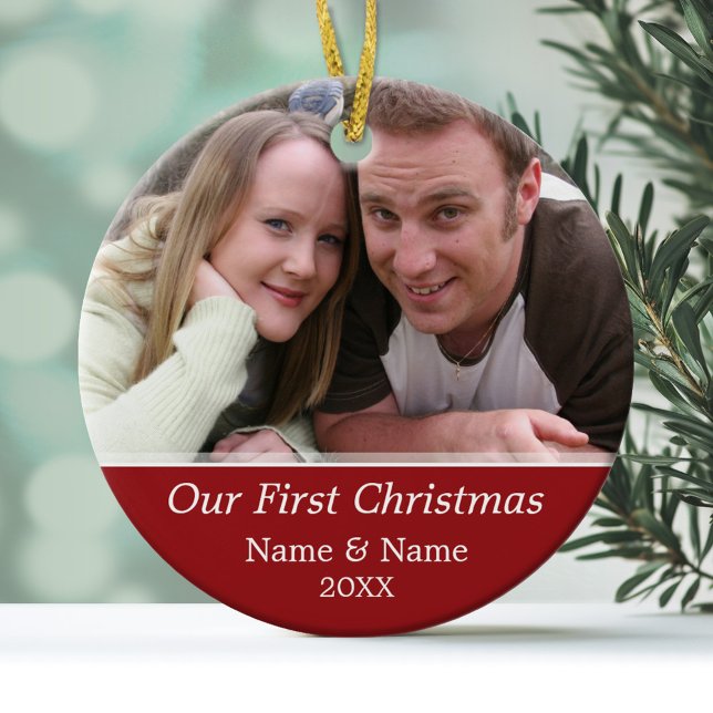Our First Christmas Photo - Single Sided Ceramic Ornament (Personalized Photo Ornament)