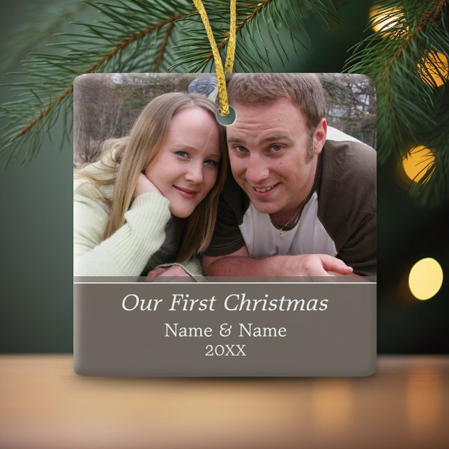 Our First Christmas Photo - Single Sided Ceramic Ornament (Personalized Photo Ornament - Christmas Keepsake)