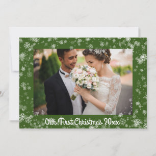 Our First Christmas Photo Typography Snow Holiday Card