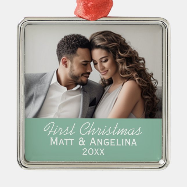 Our First Christmas Photo - Wedding or Engagement Metal Ornament (Front)