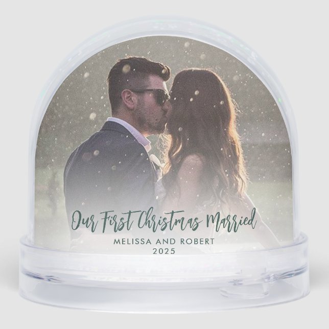 Our First Christmas Photos Wedding Thank You Snowglobe (Back)