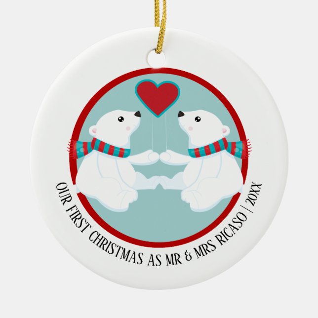 Our First Christmas Polar Bear Personalized Ceramic Ornament (Front)