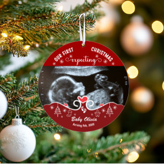 Our First Christmas Pregnant Sonogram Baby Photo Ornament