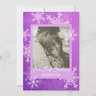 Our First Christmas Purple Snowflakes Minimalist  Holiday Card