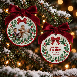 Our First Christmas Red Bow Family Photo Ornament