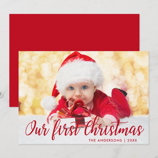 Our First Christmas Red Script Photo Card Rd (Front/Back)