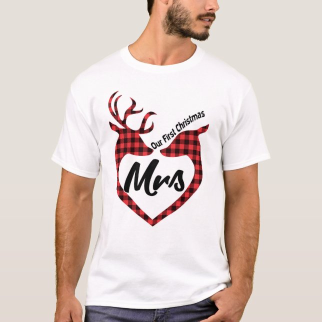 Our First Christmas Reindeer Mrs Mr 2021 Matching  T-Shirt (Front)