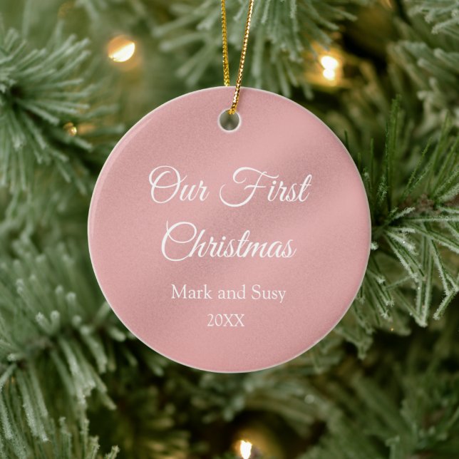 Our First Christmas Rose Gold  Ceramic Ornament (Tree)