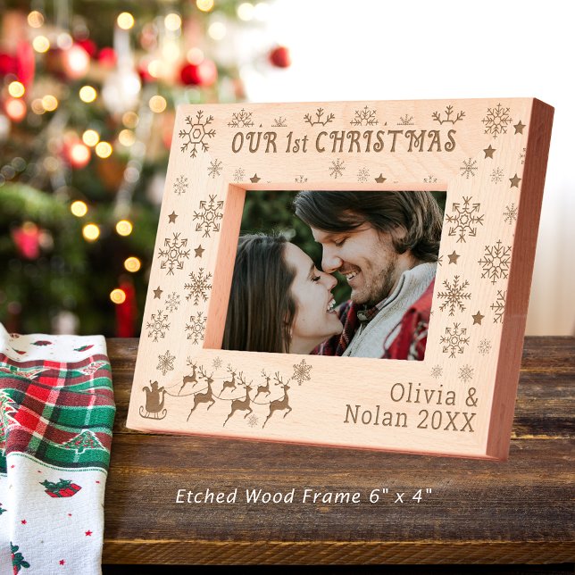 Our First Christmas Santa & Deer Couple's Name 6x4 Etched Frames (Our First Christmas Santa & Deer Couple's Name 6x4 Etched Frame)
