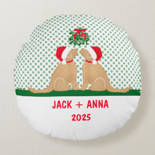 Our First Christmas Santa Dogs Custom Round Pillow