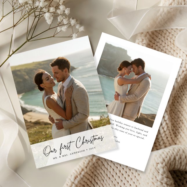 Our First Christmas Script Coastal Photo Holiday Card (Creator Uploaded)