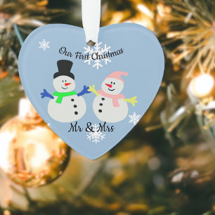 Our First Christmas Snow Couple Heart Ornament
