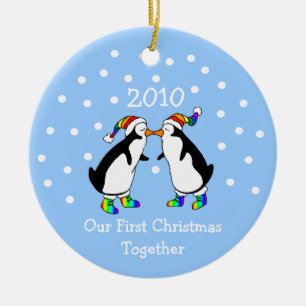 Our First Christmas Together 2010 (GLBT Penguins) Ceramic Ornament