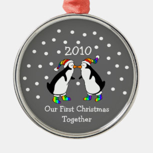 Our First Christmas Together 2010 (GLBT Penguins) Metal Ornament