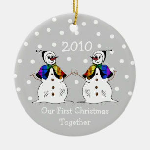 Our First Christmas Together 2010 (GLBT Snowwomen) Ceramic Ornament