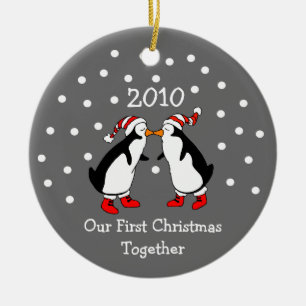 Our First Christmas Together 2010 (Penguins) Ceramic Ornament