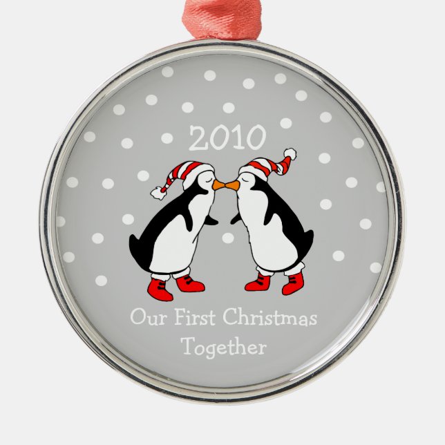 Our First Christmas Together 2010 (Penguins) Metal Ornament (Front)