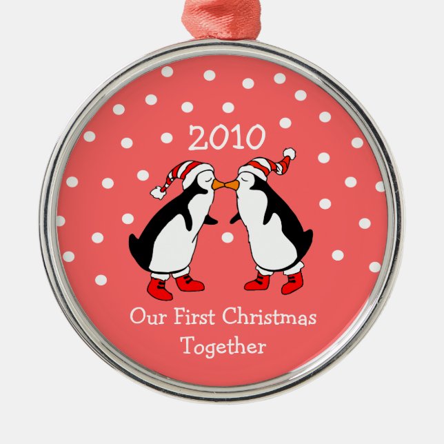 Our First Christmas Together 2010 (Penguins) Metal Ornament (Front)