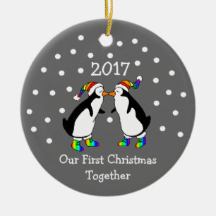 Our First Christmas Together 2017 (GLBT Penguins) Ceramic Ornament