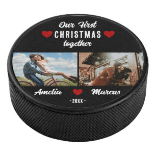 Our First Christmas Together 2 Photos Keepsake Hockey Puck