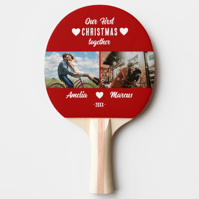 Our First Christmas Together 2 Photos Keepsake Ping Pong Paddle (Front)