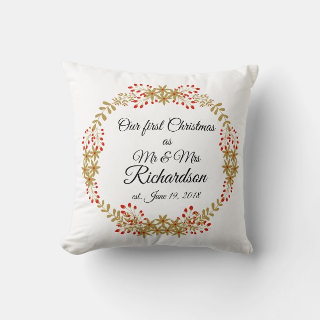 Our First Christmas Together as Mr & Mrs Throw Pillow (Front)