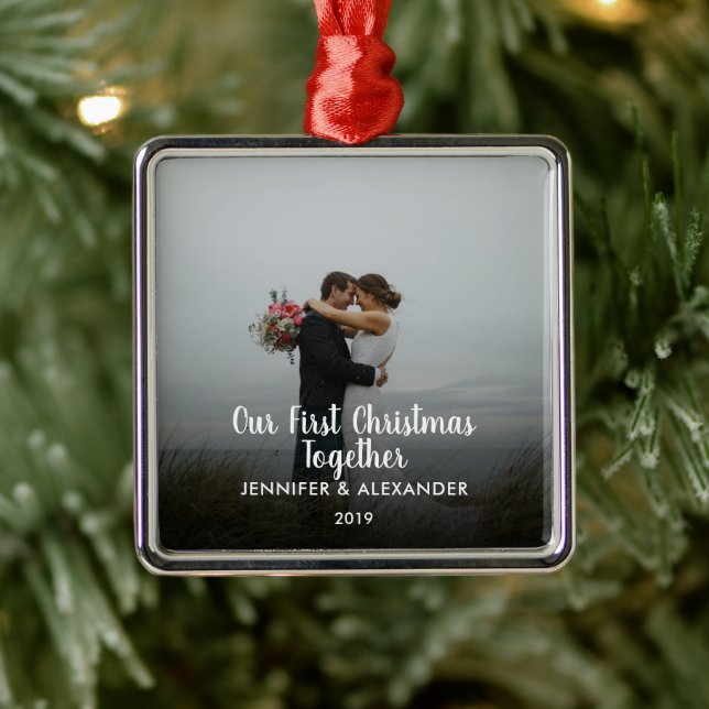 Our First Christmas Together couple married photo Metal Ornament (Tree)