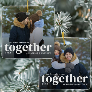 Our First Christmas Together Couple Photo Ceramic Ornament