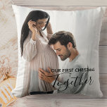 Our First Christmas Together Custom 2 Photo Throw Pillow<br><div class="desc">Remember your first Christmas together as a couple or family with a custom photo pillow. The photo template is set up for you to add two of your favourite pictures - one on the front and one on the back. The text overlay on the front reads "Our First Christmas Together"...</div>